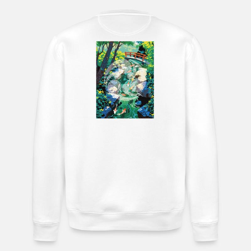 Japanische Koi-Flusslandschaft mit Kamon-Design - Stanley/Stella Unisex Bio-Sweatshirt ROLLER - Weiß