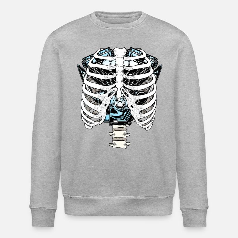 Halloween Skeleton Motorcycle Engine - Stanley/Stella ROLLER Unisex Organic Sweatshirt - heather grey