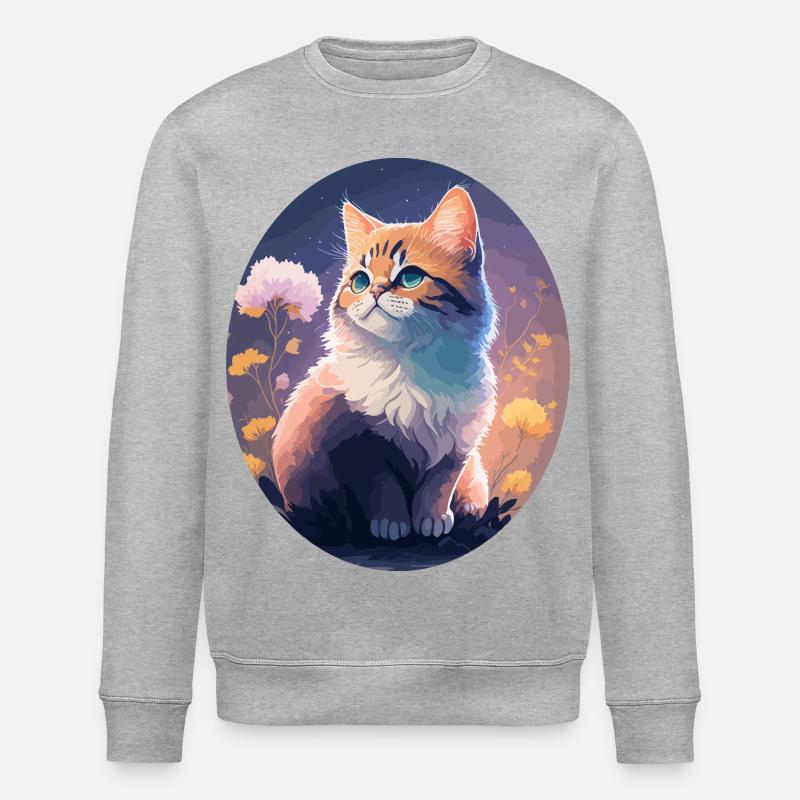 Illustrierte Nachtkatze - Stanley/Stella Unisex Bio-Sweatshirt ROLLER - Grau meliert