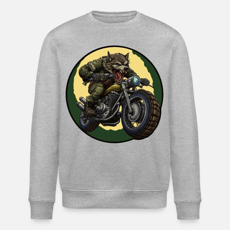 Werwolf-Biker unter Mondschein - Stanley/Stella Unisex Bio-Sweatshirt ROLLER - Grau meliert