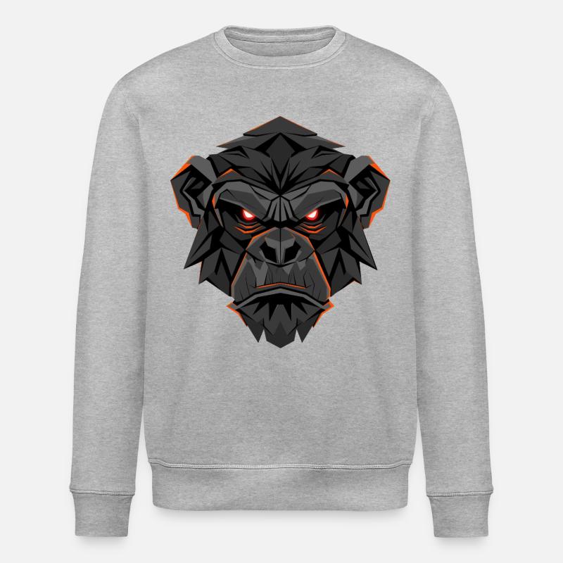Visage Neon Gorilla Lowpoly - Sweat bio ROLLER Stanley/Stella Unisexe - gris chiné
