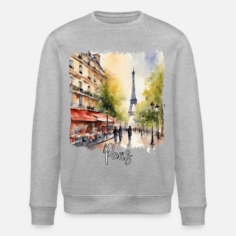 Paris Aquarelle, j’aime Paris - Sweat bio ROLLER Stanley/Stella Unisexe - gris chiné