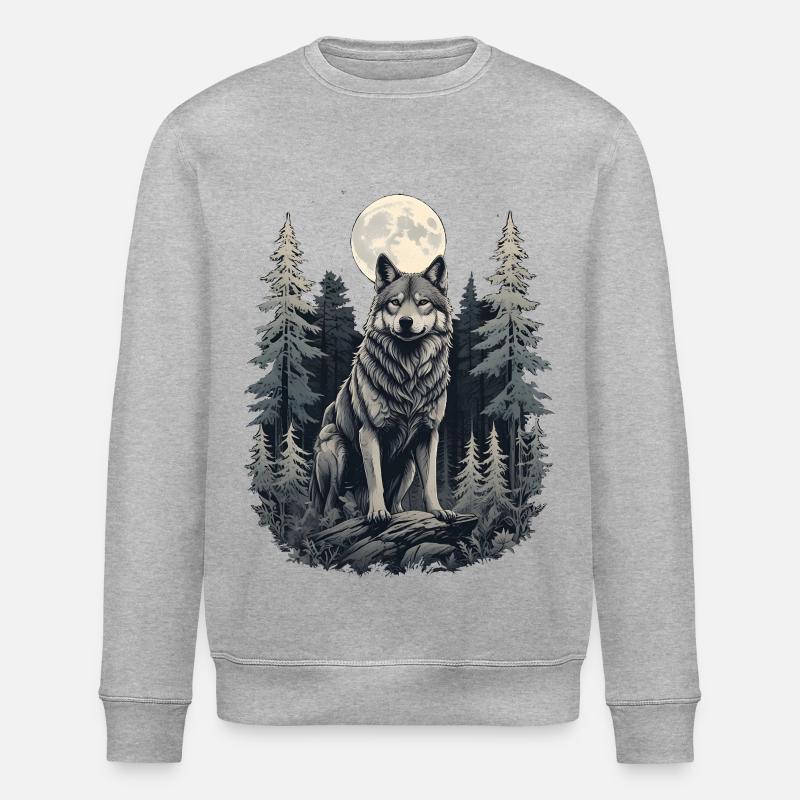Wolf im Vollmond - Stanley/Stella Unisex Bio-Sweatshirt ROLLER - Grau meliert