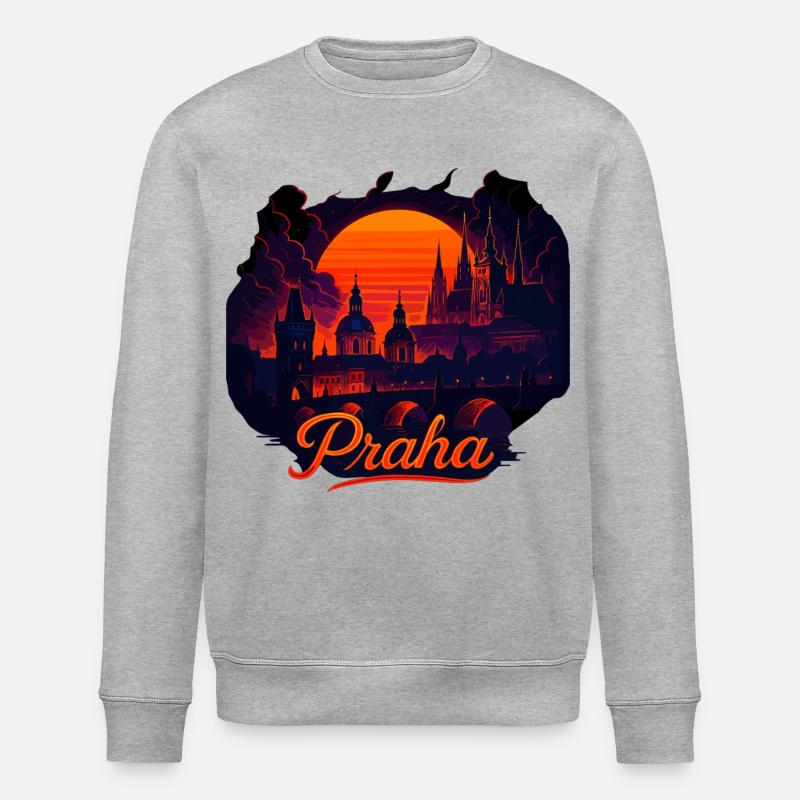 Praha Abendlicht Skyline Abendrot Geschenk - Stanley/Stella Unisex Bio-Sweatshirt ROLLER - Grau meliert