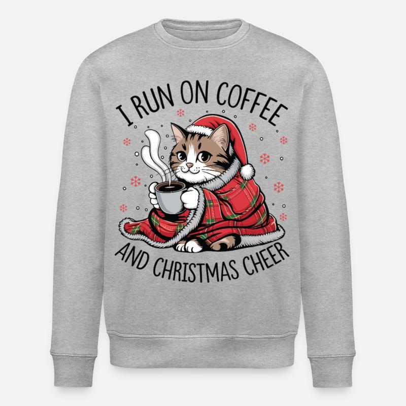 Kätzchen-Weihnachtskaffee und Freude - Stanley/Stella Unisex Bio-Sweatshirt ROLLER - Grau meliert