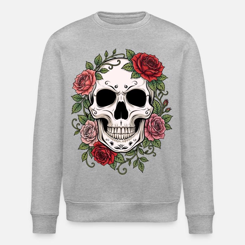 Skull & Red Roses, Gothic, Skull, Rock - Stanley/Stella Unisex Bio-Sweatshirt ROLLER - Grau meliert