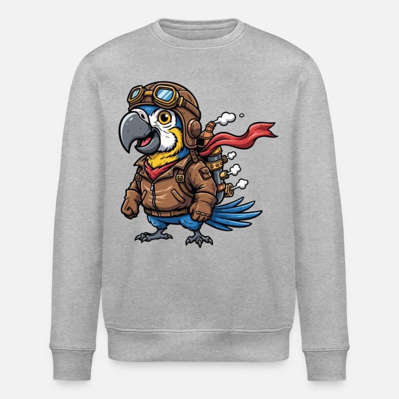 Parrot Aviator Steampunk Flight Adventure - Stanley/Stella ROLLER Unisex Organic Sweatshirt - heather grey
