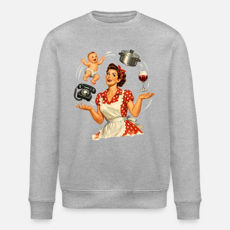 Retro Pin-Up Mom – Multitasking Illustration - Stanley/Stella ROLLER Unisex Organic Sweatshirt - heather grey