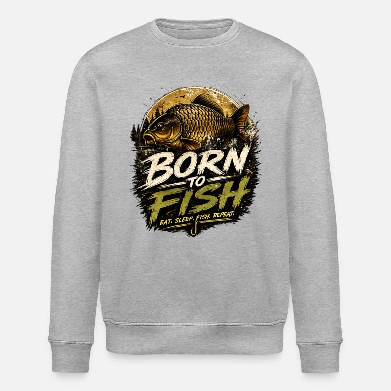 Born To Fish – Karpfenfischerei-Design - Stanley/Stella Unisex Bio-Sweatshirt ROLLER - Grau meliert