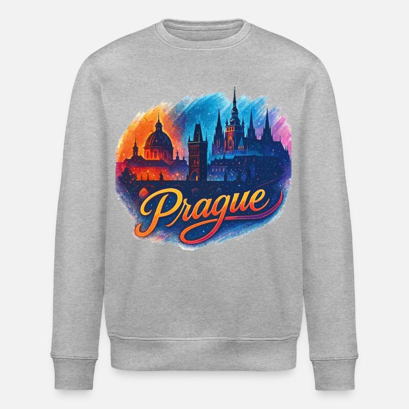 Prag Skyline: Modernes & Episches Fantasy Design - Stanley/Stella Unisex Bio-Sweatshirt ROLLER - Grau meliert