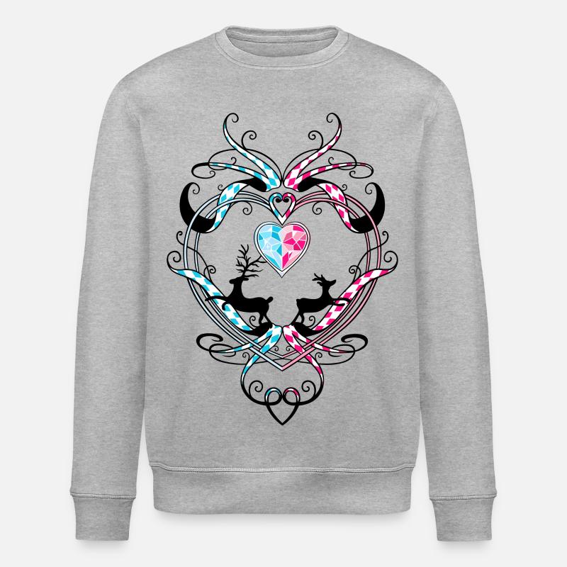 Deer Antlers Deer and Heart - Stanley/Stella ROLLER Unisex Organic Sweatshirt - heather grey