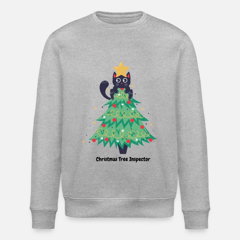 Katzen-Weihnachtspullover im Baum - Stanley/Stella Unisex Bio-Sweatshirt ROLLER - Grau meliert