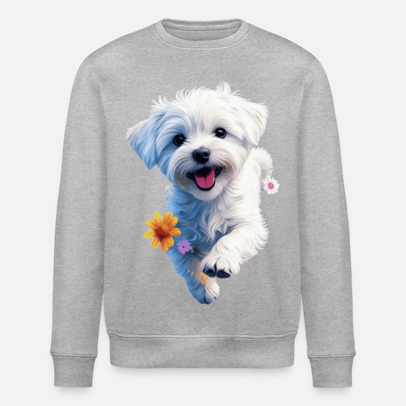 Maltesischer Welpe springt - 2 - 🐾 - Stanley/Stella Unisex Bio-Sweatshirt ROLLER - Grau meliert