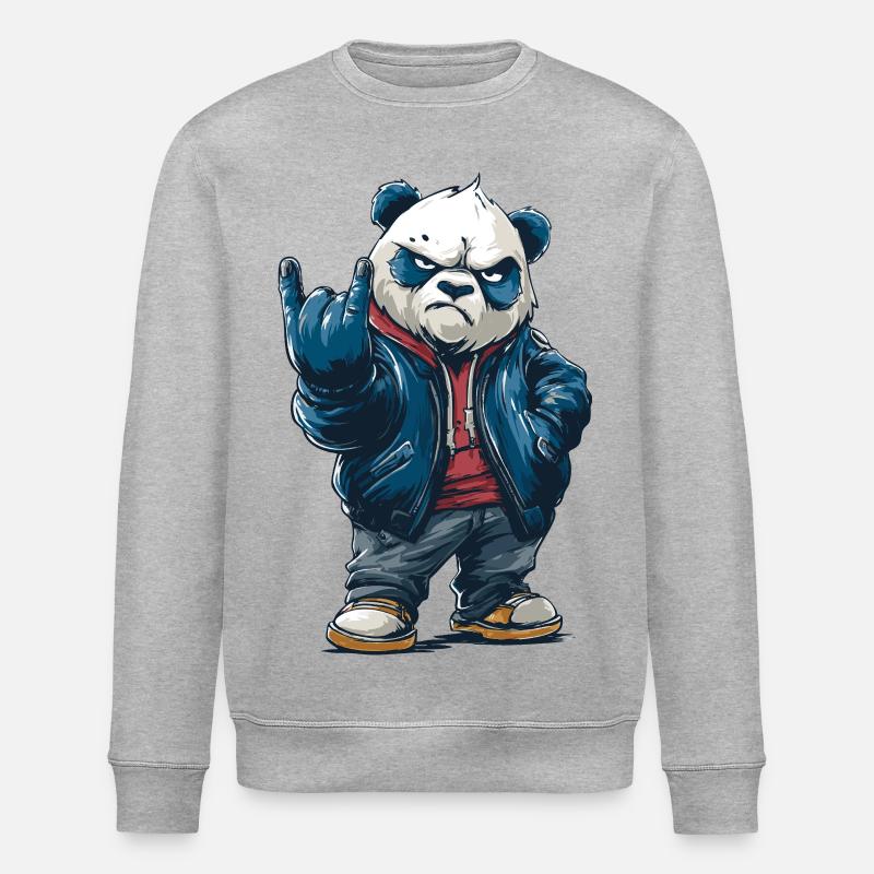 Rockiger Panda mit "Rock On"-Pose - Stanley/Stella Unisex Bio-Sweatshirt ROLLER - Grau meliert