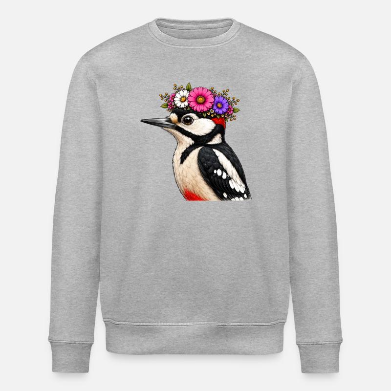 Specht mit Blumenschmuck  - Stanley/Stella Unisex Bio-Sweatshirt ROLLER - Grau meliert