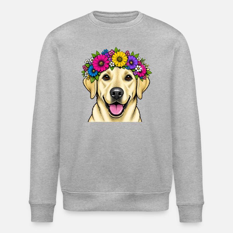 Motif de chien labrador couronne de fleurs - Sweat bio ROLLER Stanley/Stella Unisexe - gris chiné