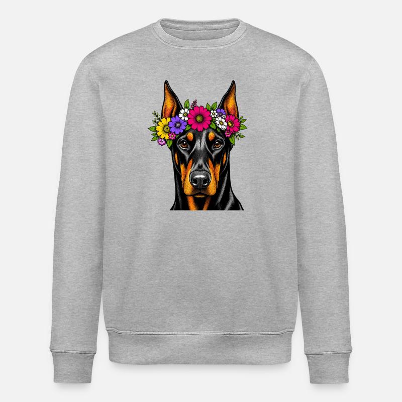 Blumenkranz Dobermann Portrait - Stanley/Stella Unisex Bio-Sweatshirt ROLLER - Grau meliert
