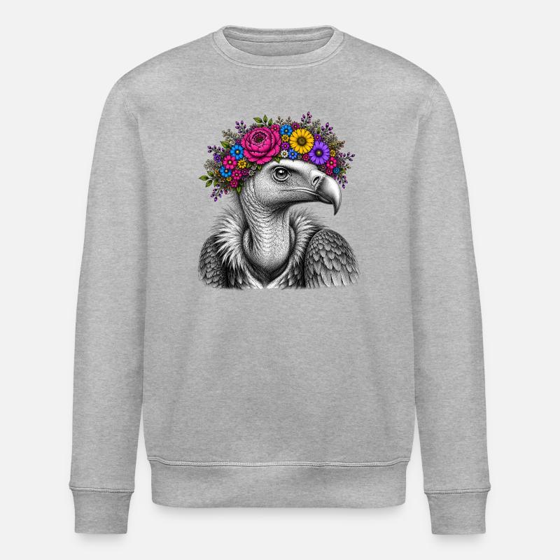 Blütenkranz-Vogelporträt - Stanley/Stella Unisex Bio-Sweatshirt ROLLER - Grau meliert