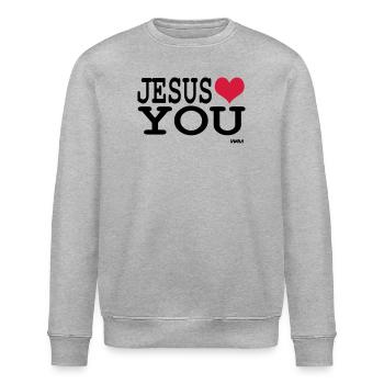 Jesus loves you Message d'amour et de foi  - Sweat bio ROLLER Stanley/Stella Unisexe - gris chiné - Devant - Nik (191cm)