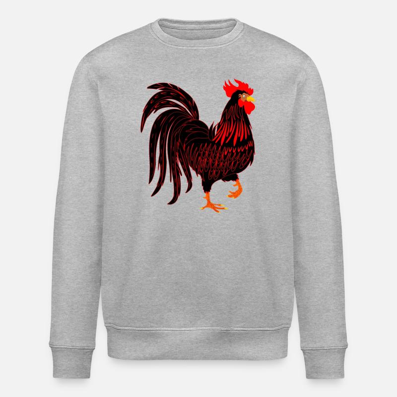 Black Rooster coq - Stanley/Stella ROLLER Unisex Organic Sweatshirt - heather grey