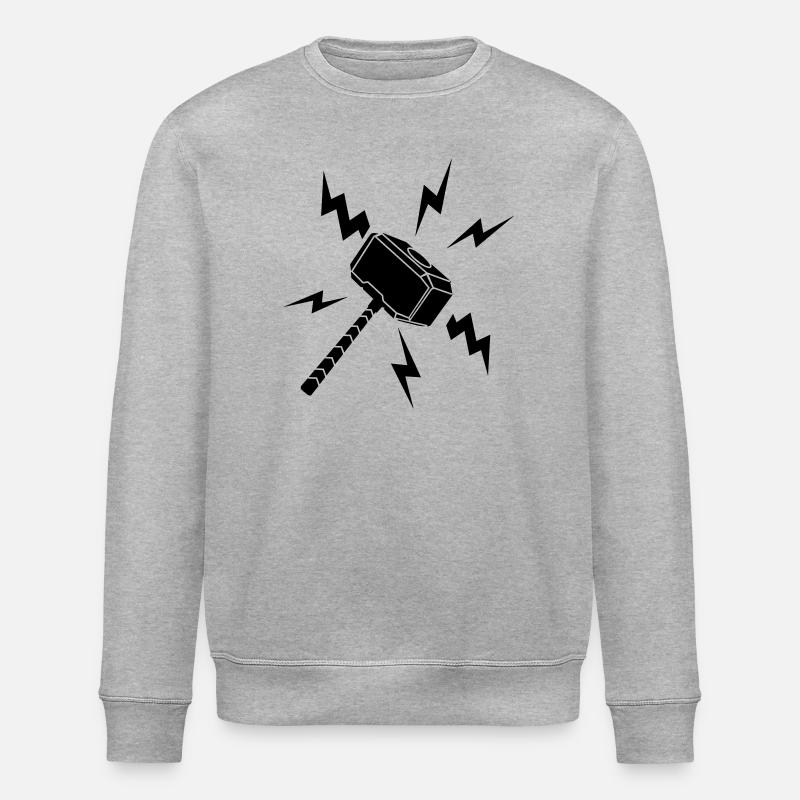 Thor hammer with lightning - Stanley/Stella ROLLER Unisex Organic Sweatshirt - heather grey