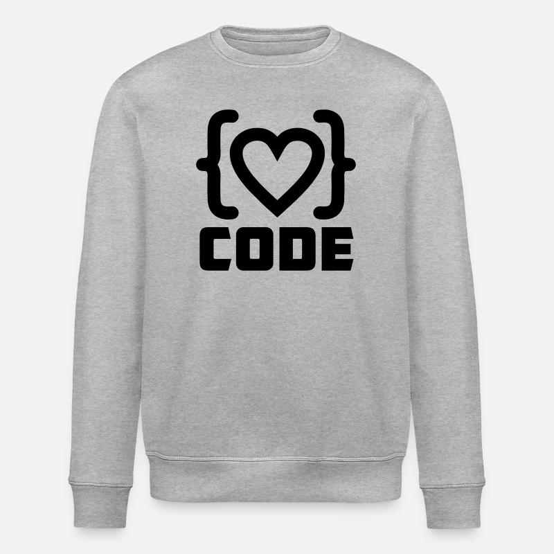 Herzprogrammierer Code Logo mit Text CODE - Stanley/Stella Unisex Bio-Sweatshirt ROLLER - Grau meliert