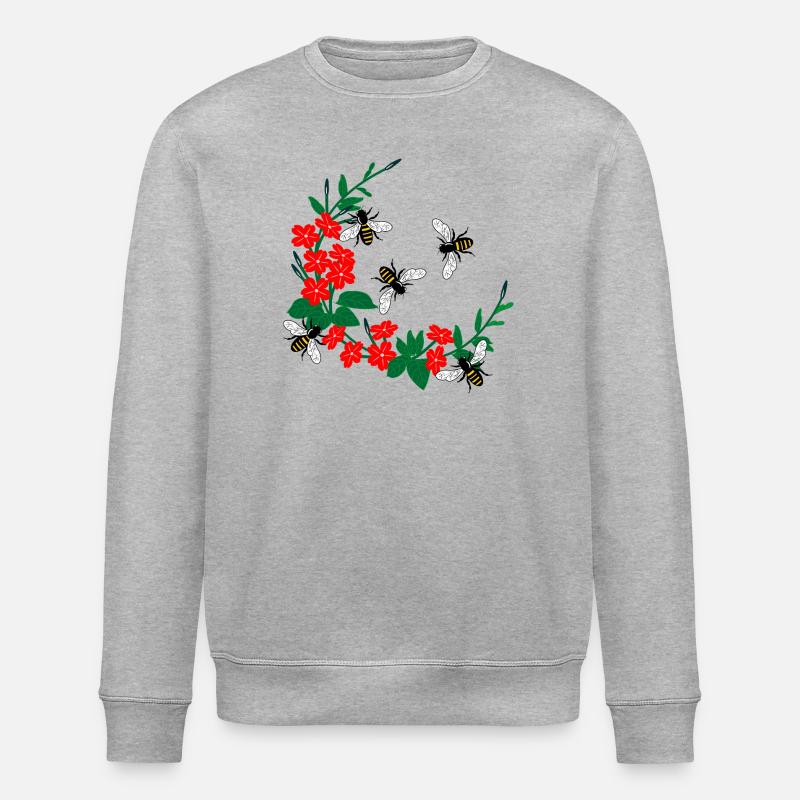 Couronne de fleurs avec des abeilles - Sweat bio ROLLER Stanley/Stella Unisexe - gris chiné