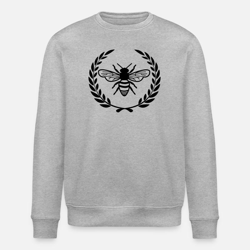 Bee in laurel wreath - Stanley/Stella ROLLER Unisex Organic Sweatshirt - heather grey