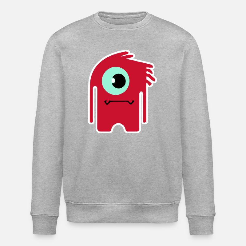 Rotes Zyklopenmonster | Lustiger Chibi-Alien - Stanley/Stella Unisex Bio-Sweatshirt ROLLER - Grau meliert