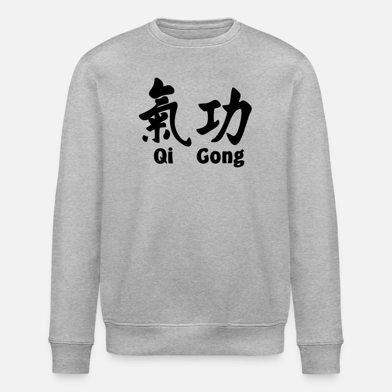 QI-Gong-Skript mit Text horizontal - Stanley/Stella Unisex Bio-Sweatshirt ROLLER - Grau meliert
