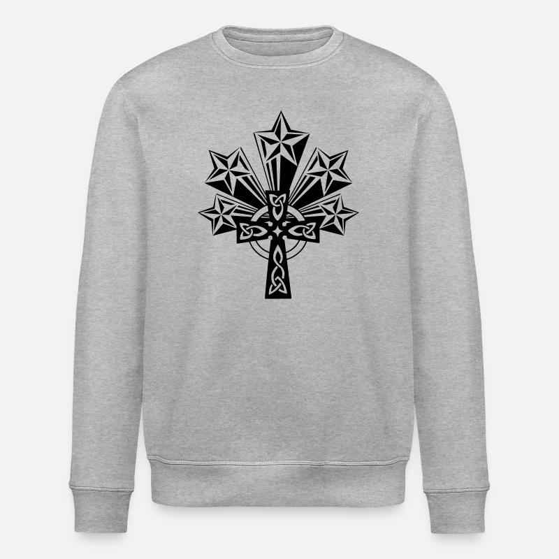 Keltisches Kreuz 5 Sterne - Stanley/Stella Unisex Bio-Sweatshirt ROLLER - Grau meliert