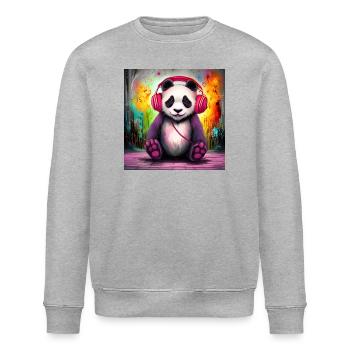 Panda DJ mit bunten Kopfhörern - Stanley/Stella Unisex Bio-Sweatshirt ROLLER - Grau meliert - Vorne - Nik (191cm)