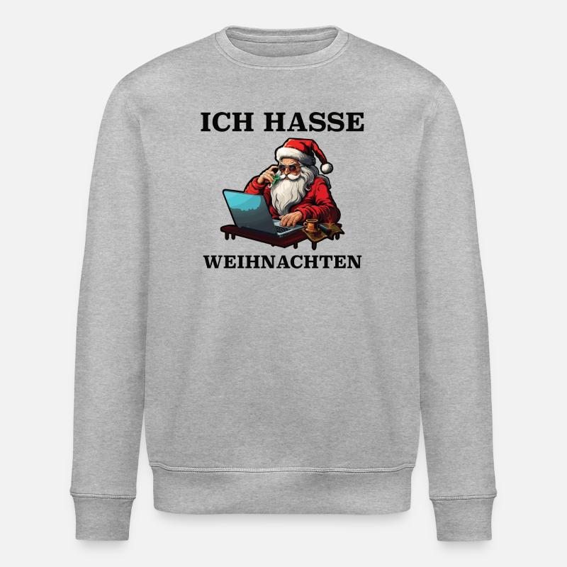 Weihnachts-Hass Santa am Laptop - Stanley/Stella Unisex Bio-Sweatshirt ROLLER - Grau meliert
