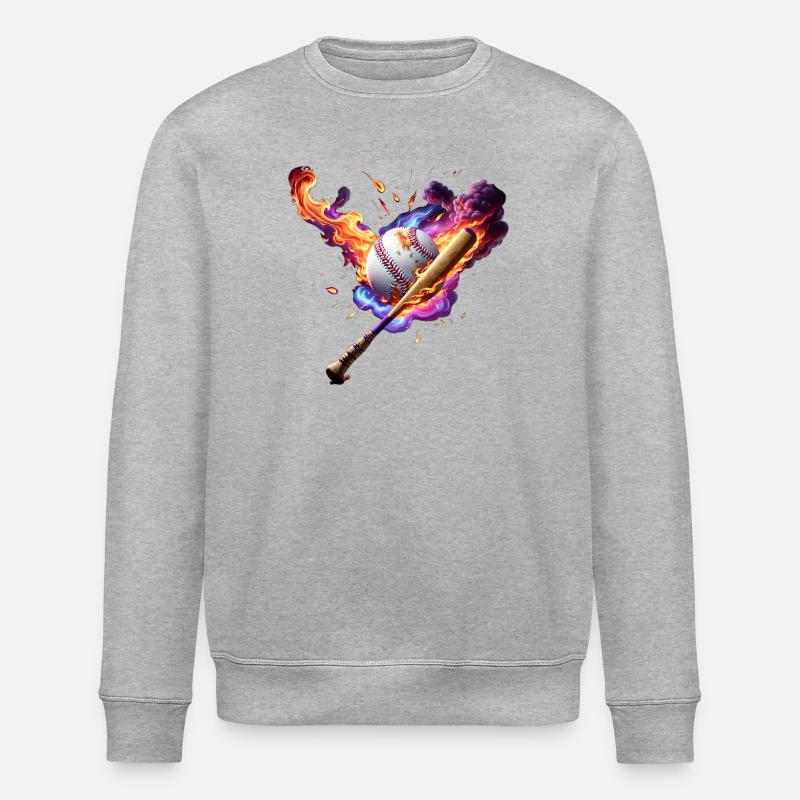 Baseball on fire. - Stanley/Stella ROLLER Unisex Organic Sweatshirt - heather grey
