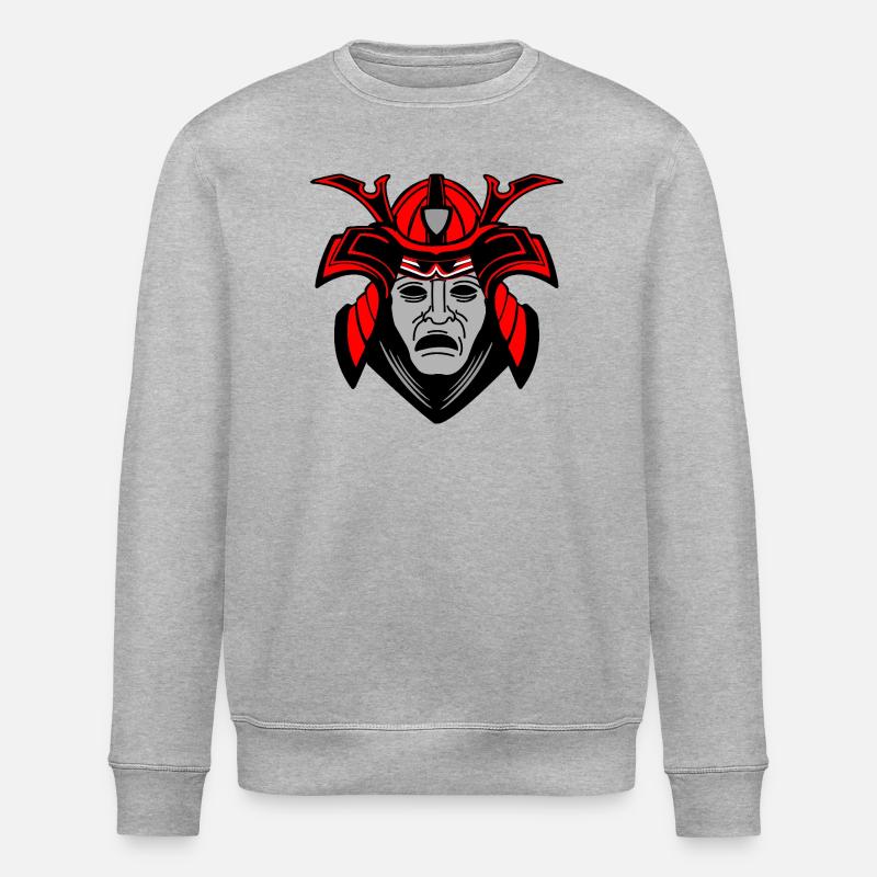 Gloomy Samurai Face with Helmet - Stanley/Stella ROLLER Unisex Organic Sweatshirt - heather grey