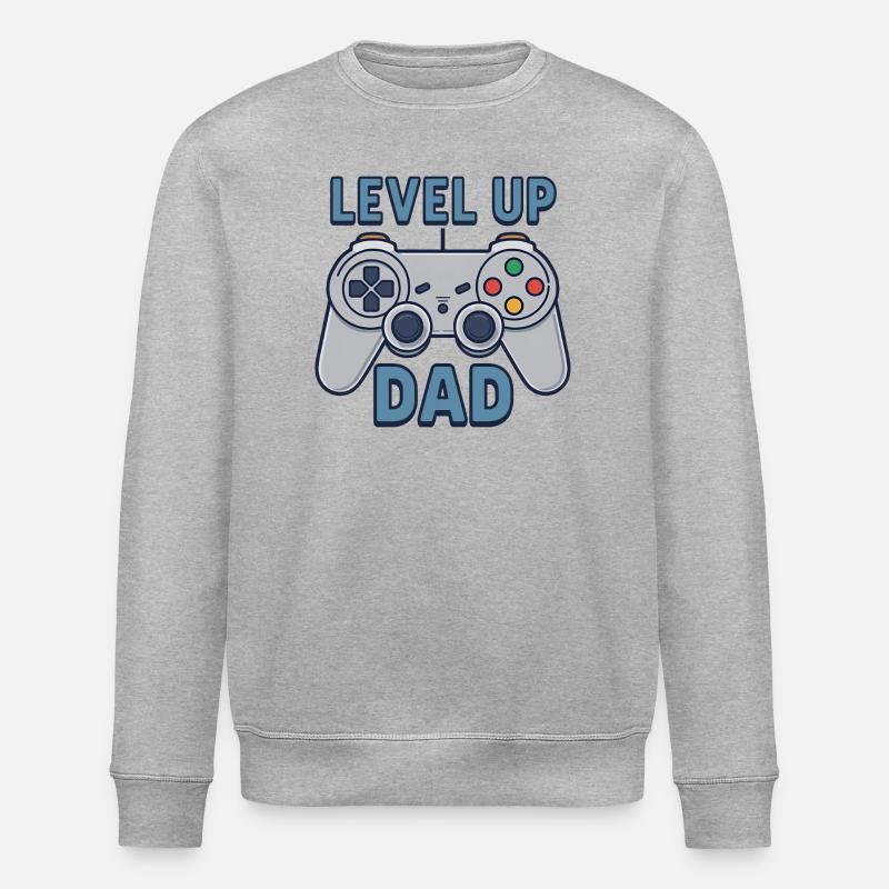 Level Up Dad – Gamer Controller Gift - Stanley/Stella ROLLER Unisex Organic Sweatshirt - heather grey