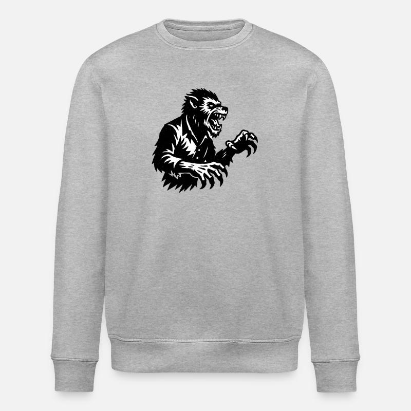 Werwolf Silhouette Schwarzweiß - Stanley/Stella Unisex Bio-Sweatshirt ROLLER - Grau meliert