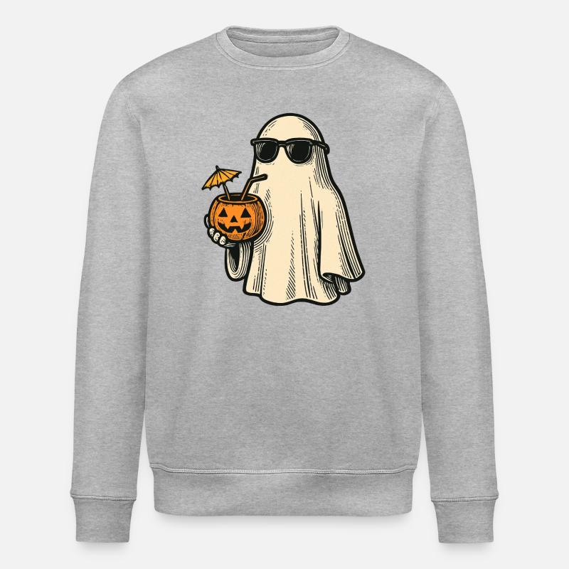 Cooles Halloweengespenst mit Cocktail - Stanley/Stella Unisex Bio-Sweatshirt ROLLER - Grau meliert