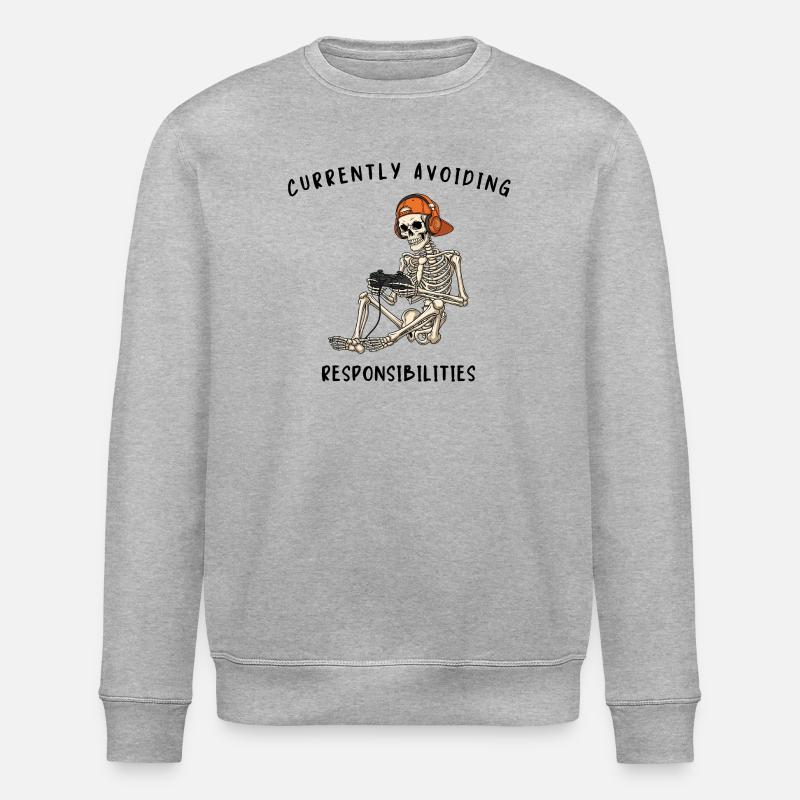 Skeleton Gaming Avoiding Responsibilities - Stanley/Stella ROLLER Unisex Organic Sweatshirt - heather grey