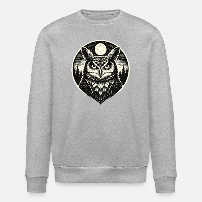 Silent Watch -  Eule im Woodcut Stil - Stanley/Stella Unisex Bio-Sweatshirt ROLLER - Grau meliert