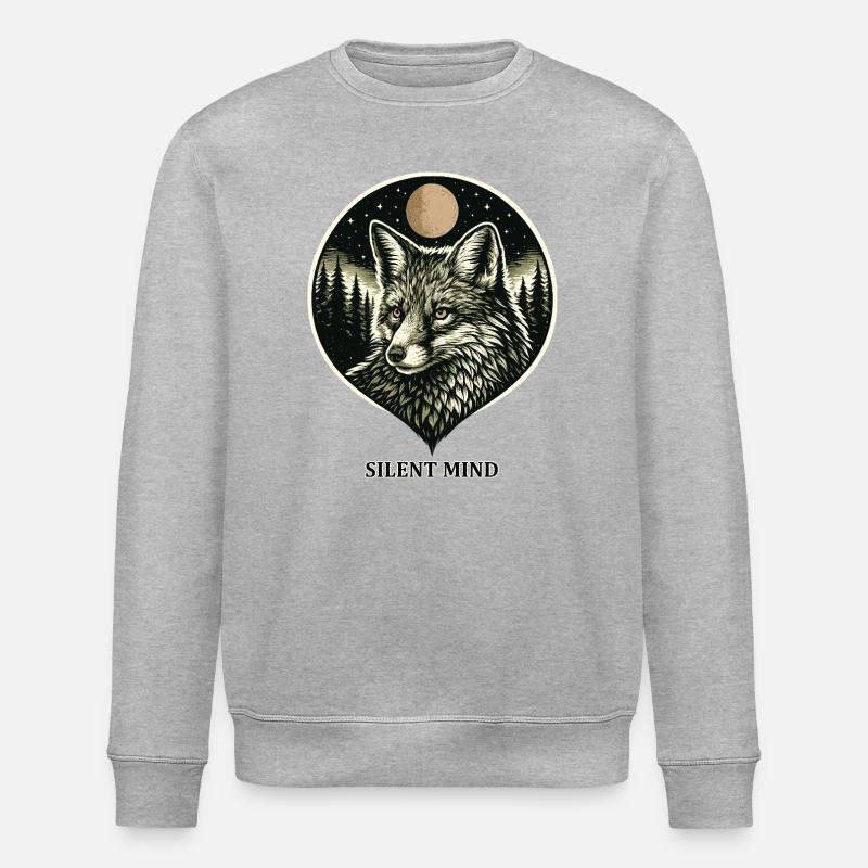 Silent Mind - Fuchs im Woodcut Stil - Stanley/Stella Unisex Bio-Sweatshirt ROLLER - Grau meliert