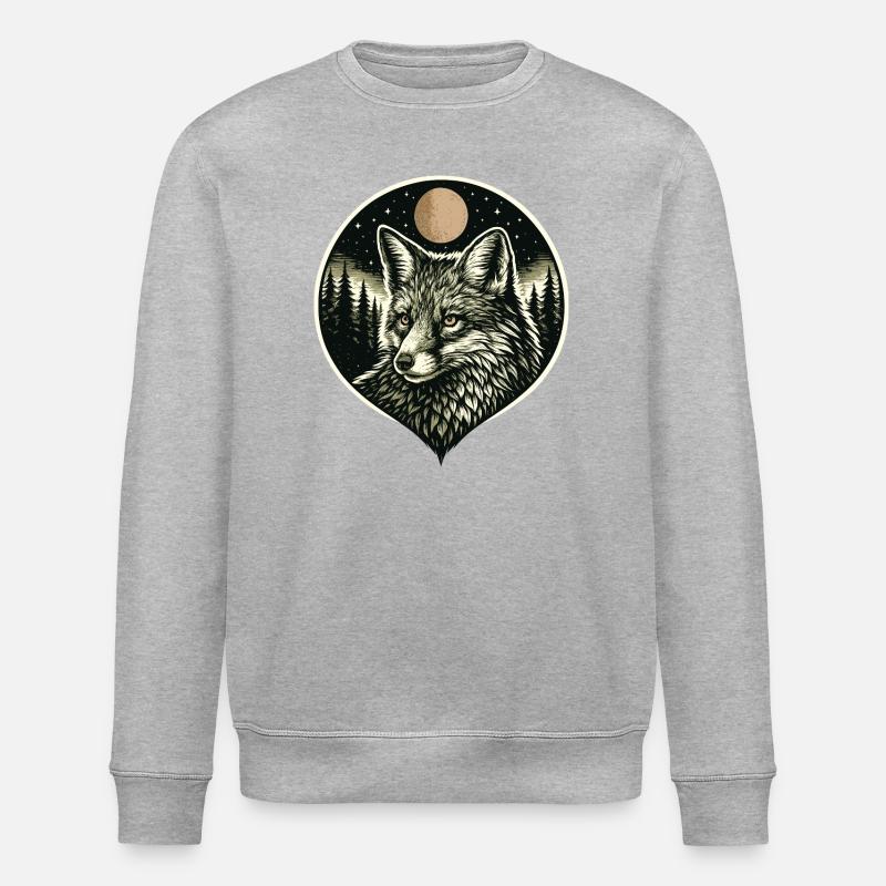 Silent Mind - Fuchs im Woodcut Stil - Stanley/Stella Unisex Bio-Sweatshirt ROLLER - Grau meliert