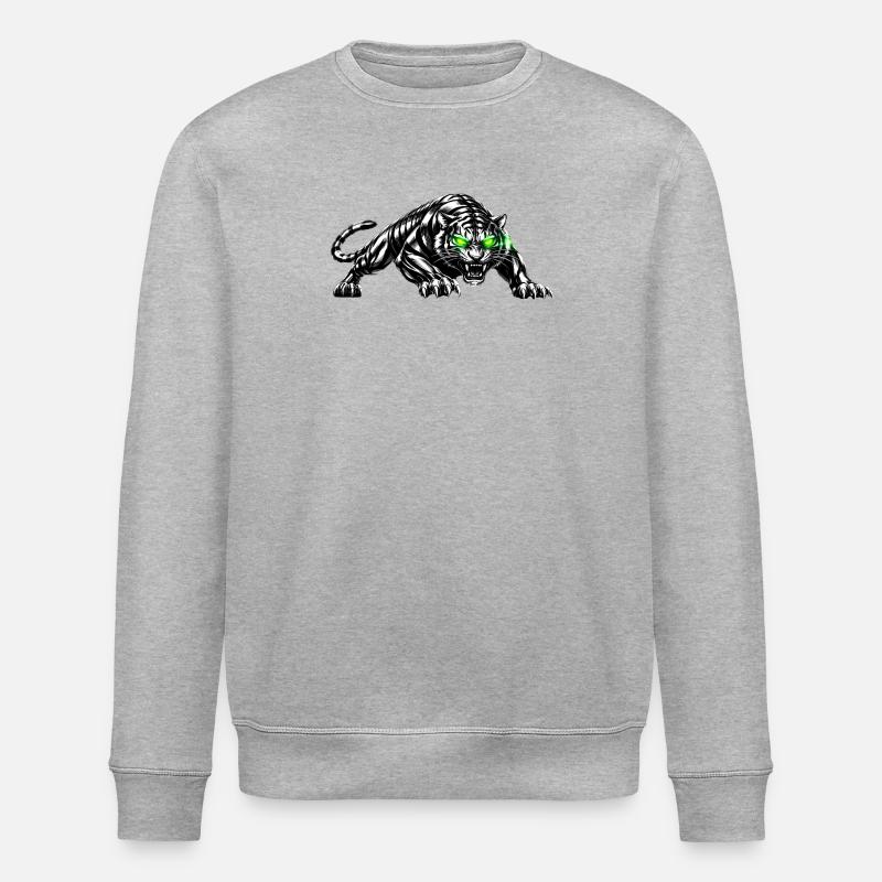 Schwarzer Tiger mit Neonaugen - Stanley/Stella Unisex Bio-Sweatshirt ROLLER - Grau meliert