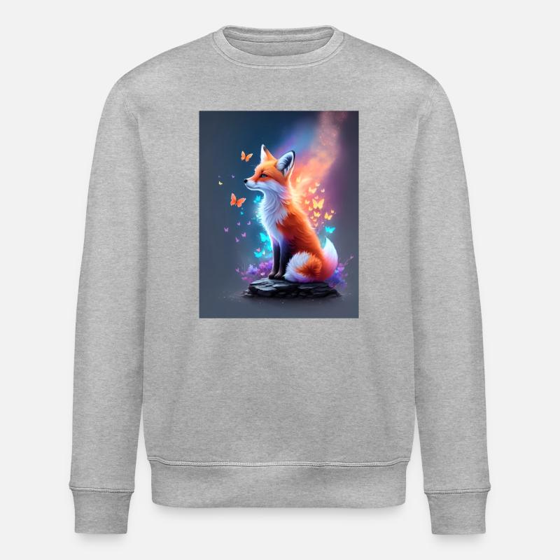 Fantastischer Fuchs mit bunten Schmetterlingen - Stanley/Stella Unisex Bio-Sweatshirt ROLLER - Grau meliert