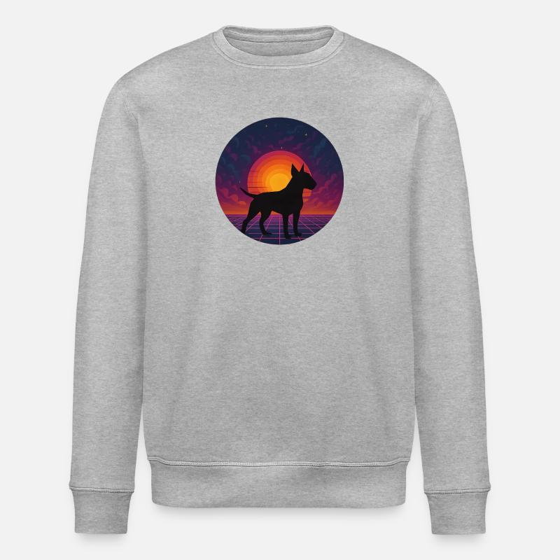 Neon-Sonnenuntergangs-Hund-Silhouette - Stanley/Stella Unisex Bio-Sweatshirt ROLLER - Grau meliert