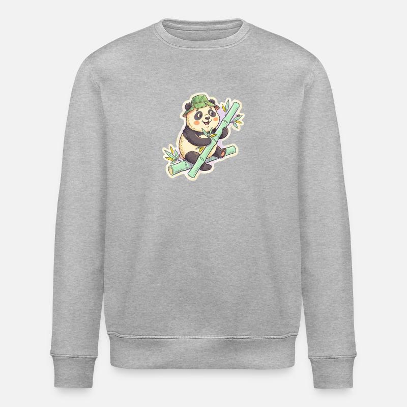 Panda on bamboo path - Stanley/Stella ROLLER Unisex Organic Sweatshirt - heather grey