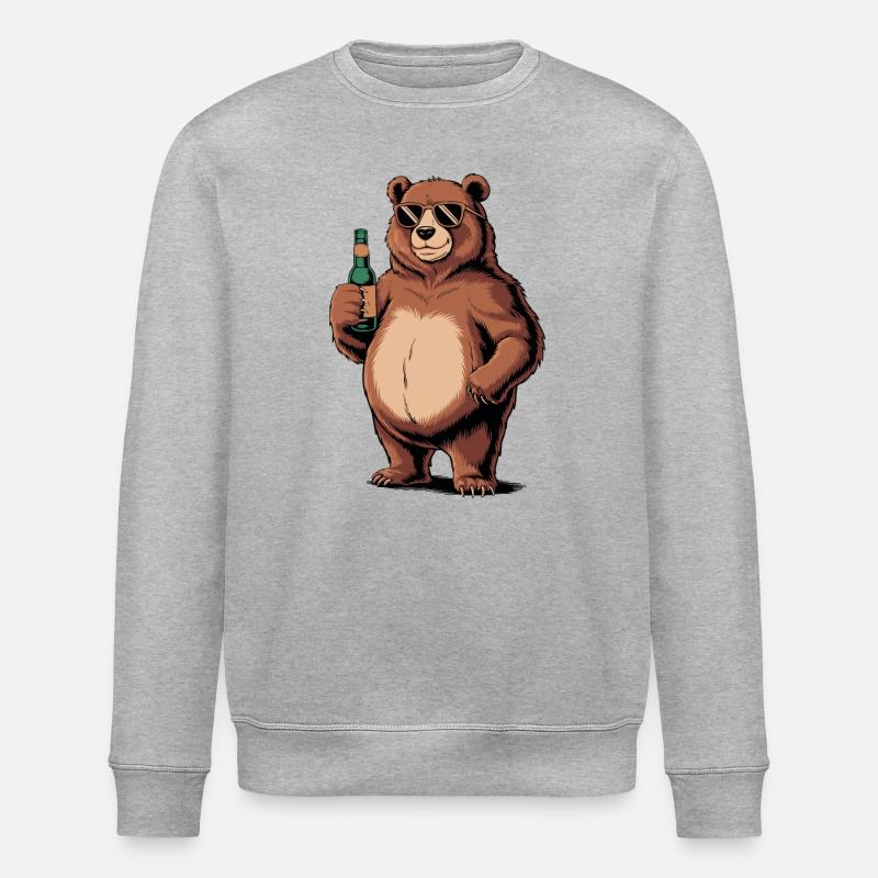 Cooler Bierbär mit Sonnenbrille - Stanley/Stella Unisex Bio-Sweatshirt ROLLER - Grau meliert