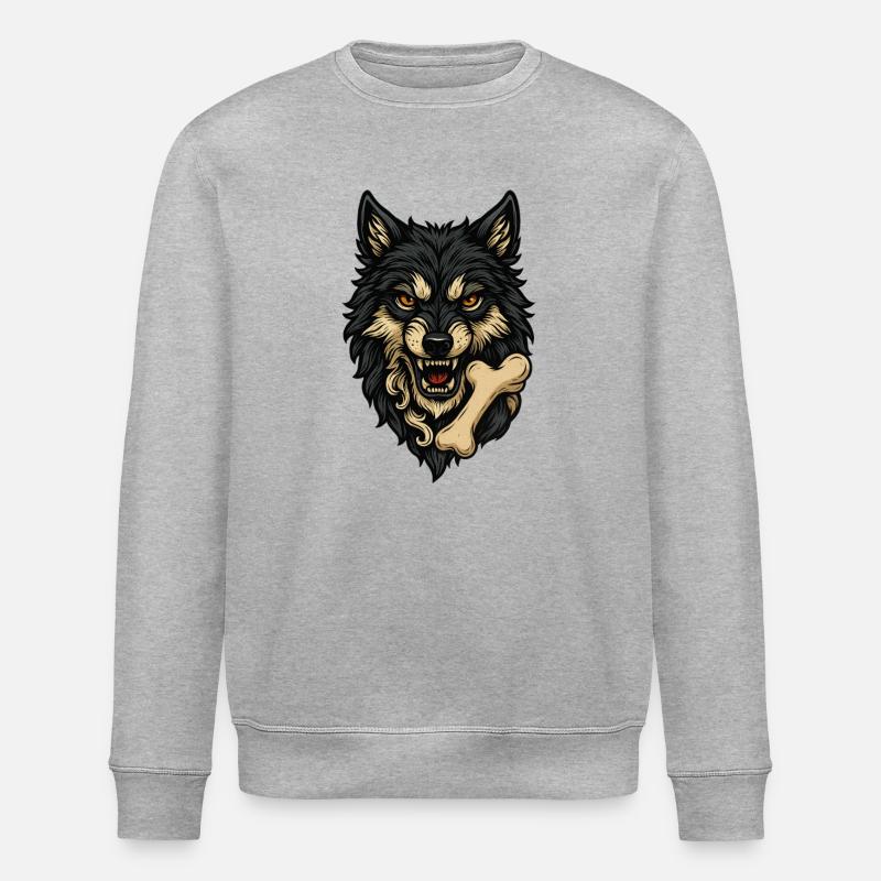 Wolf Attack: Wolf's Head with Bone - Stanley/Stella ROLLER Unisex Organic Sweatshirt - heather grey