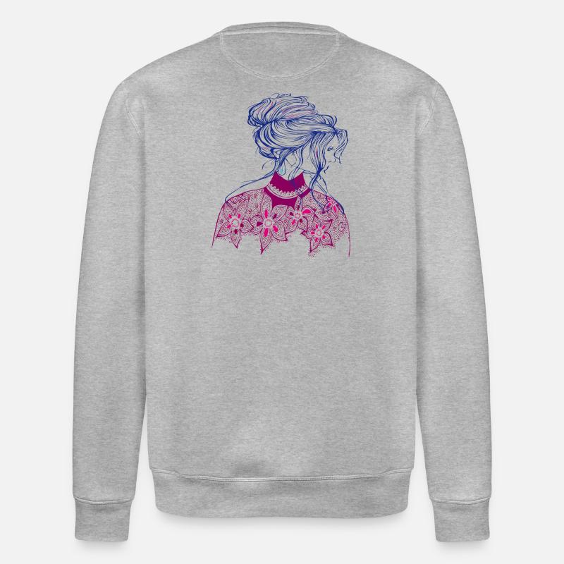 Mädchen Illustration - Stanley/Stella Unisex Bio-Sweatshirt ROLLER - Grau meliert
