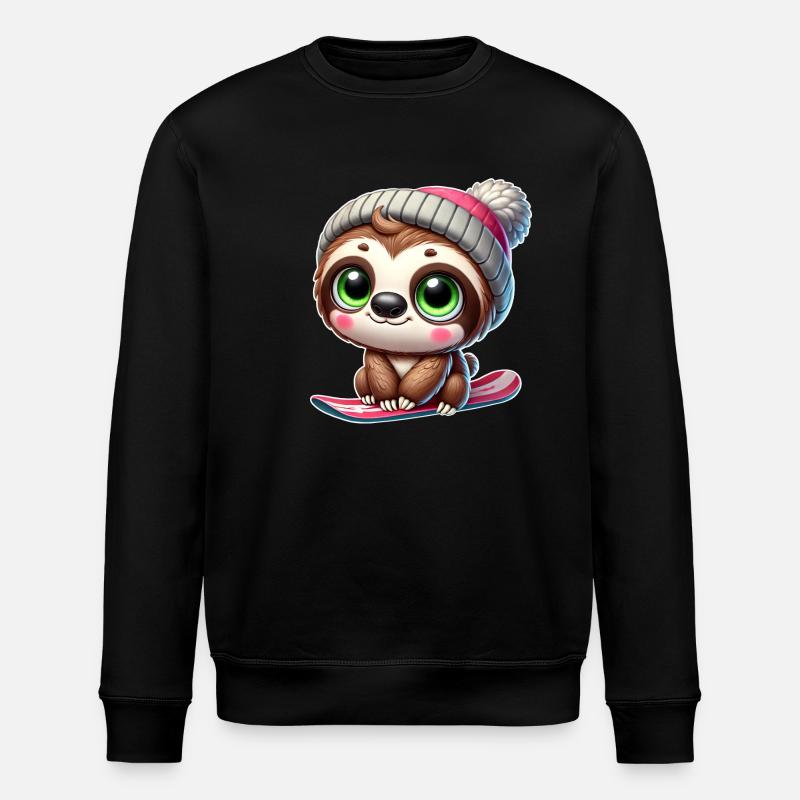 Süßes Faultier Snowboard Winter Cartoon - Stanley/Stella Unisex Bio-Sweatshirt ROLLER - Schwarz